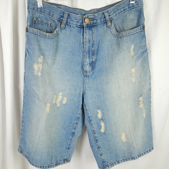 Vintage Paco Mens Size 32 Blue Distressed Denim Jean Shorts Jhorts 90s Y2K - Picture 1 of 8